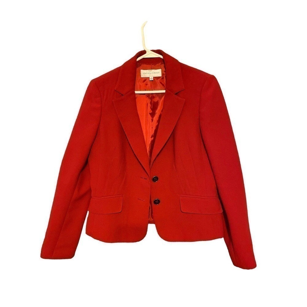 Jones New York Jacket Women Petite 8 Red Pocket Long Sleeve Button Front